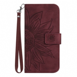 Folio Deksel Samsung Galaxy S25 Plus 5g Solsikketrykk Med Stropp Beskyttelse Deksel