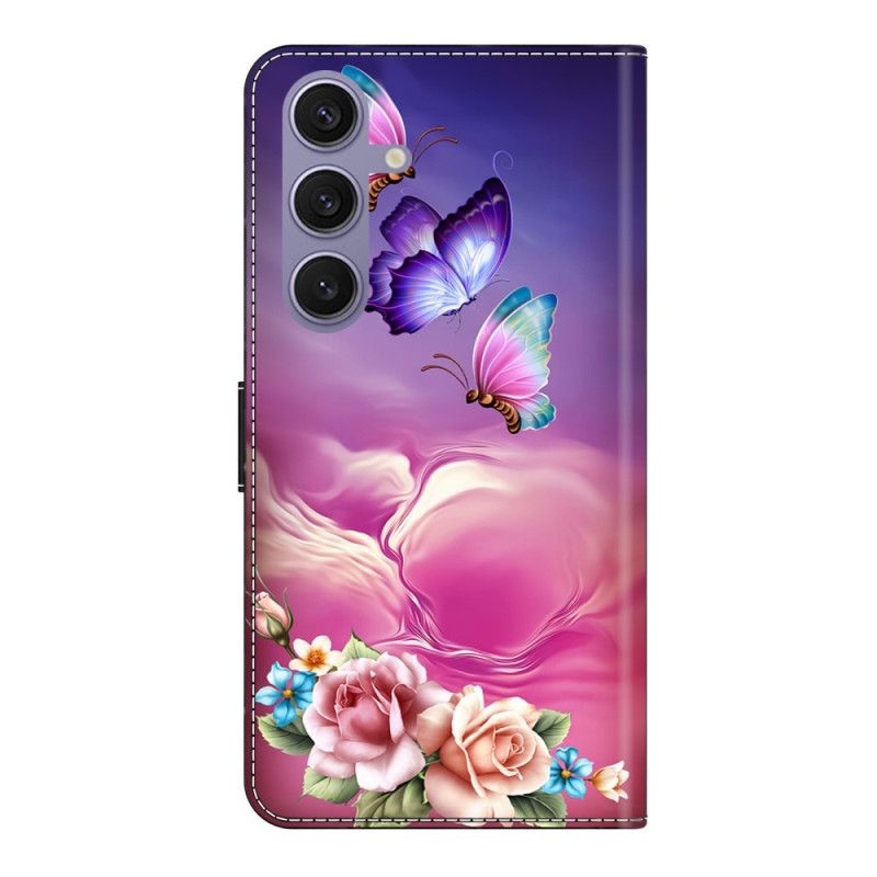 Folio Deksel Samsung Galaxy S25 Plus 5g Sommerfugler Og Små Blomster