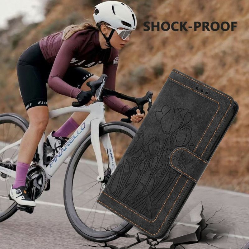 Folio Deksel Til Samsung Galaxy S25 Plus 5g Blomstermønster I Semsket Skinneffekt