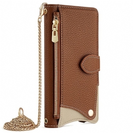 Lærdeksel Folio Deksel Samsung Galaxy S25 Plus 5g Mobildeksel Lommebok Med Kjede