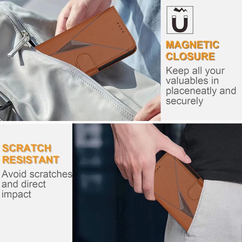 Lærdeksel Folio Deksel Samsung Galaxy S25 Plus 5g Mobildeksel Trekantet Mønster