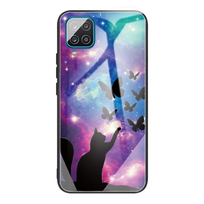 Deksel Til Samsung Galaxy M32 Katt Og Sommerfugler I Herdet Glass I Verdensrommet