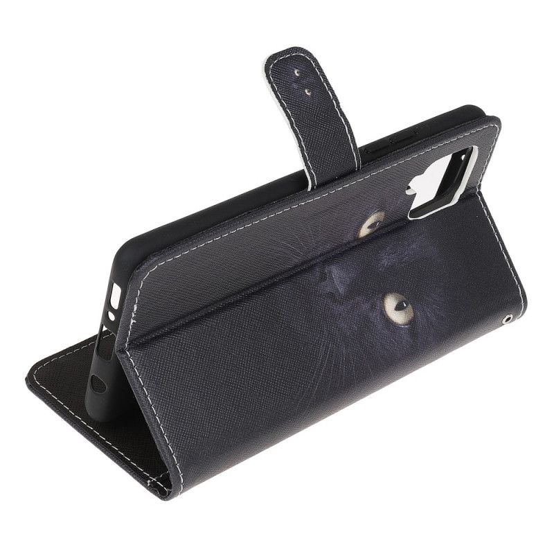 Lærdeksel Til Samsung Galaxy M32 Med Kjede Thong Black Cat Eyes