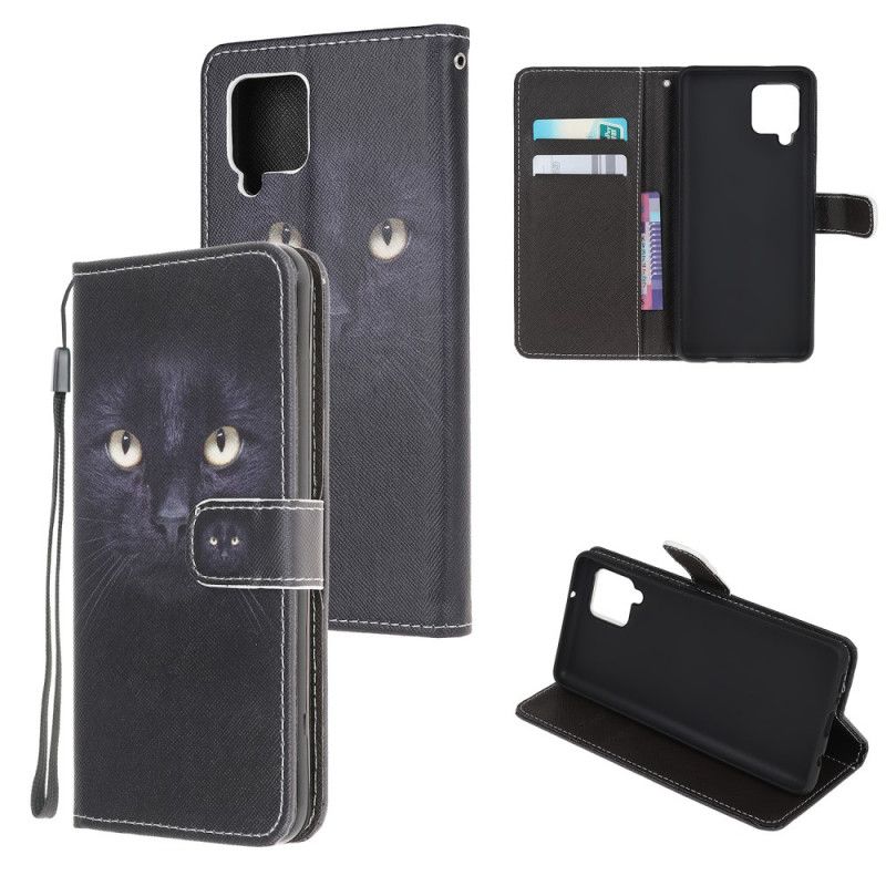 Lærdeksel Til Samsung Galaxy M32 Med Kjede Thong Black Cat Eyes