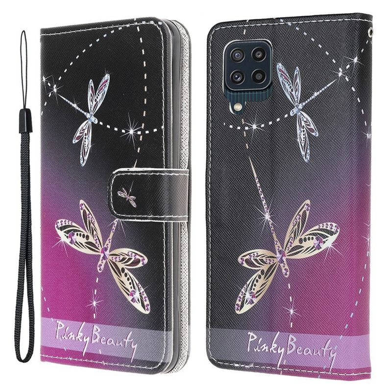 Lærdeksel Til Samsung Galaxy M32 Med Kjede Thong Dragonflies