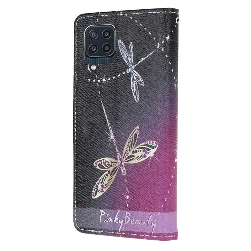 Lærdeksel Til Samsung Galaxy M32 Med Kjede Thong Dragonflies