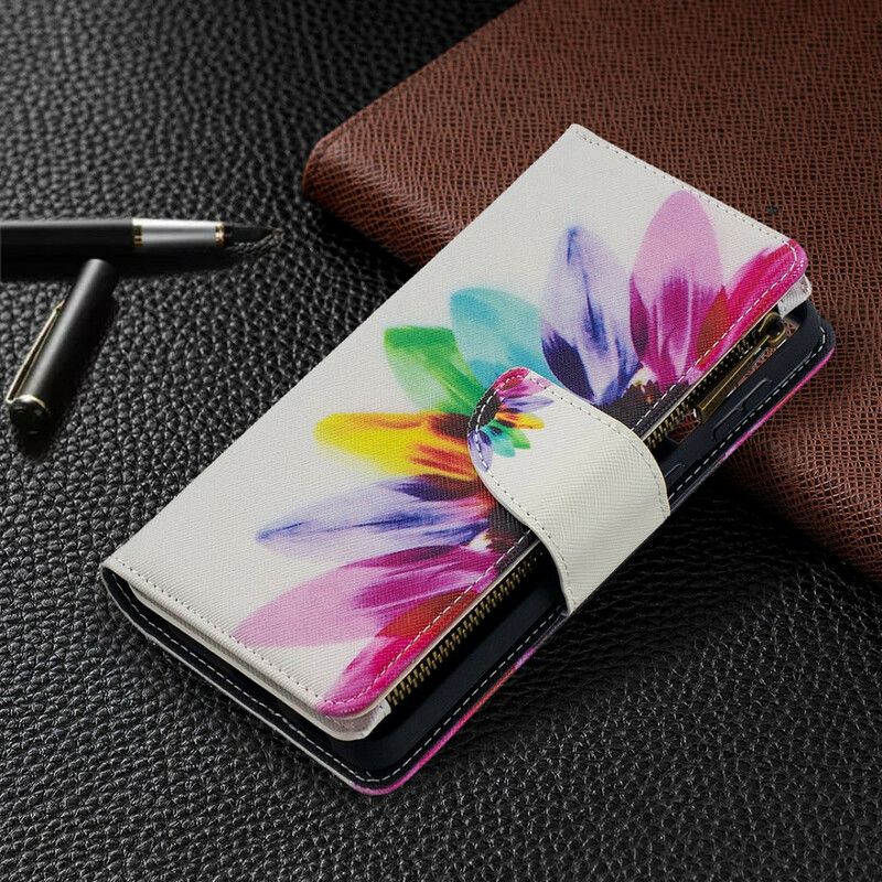 Folio Deksel Til Samsung Galaxy S21 Plus 5G Akvarell Blomsterlomme Med Glidelås
