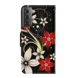 Folio Deksel Til Samsung Galaxy S21 Plus 5G Med Kjede Fargerike Stroppblomster