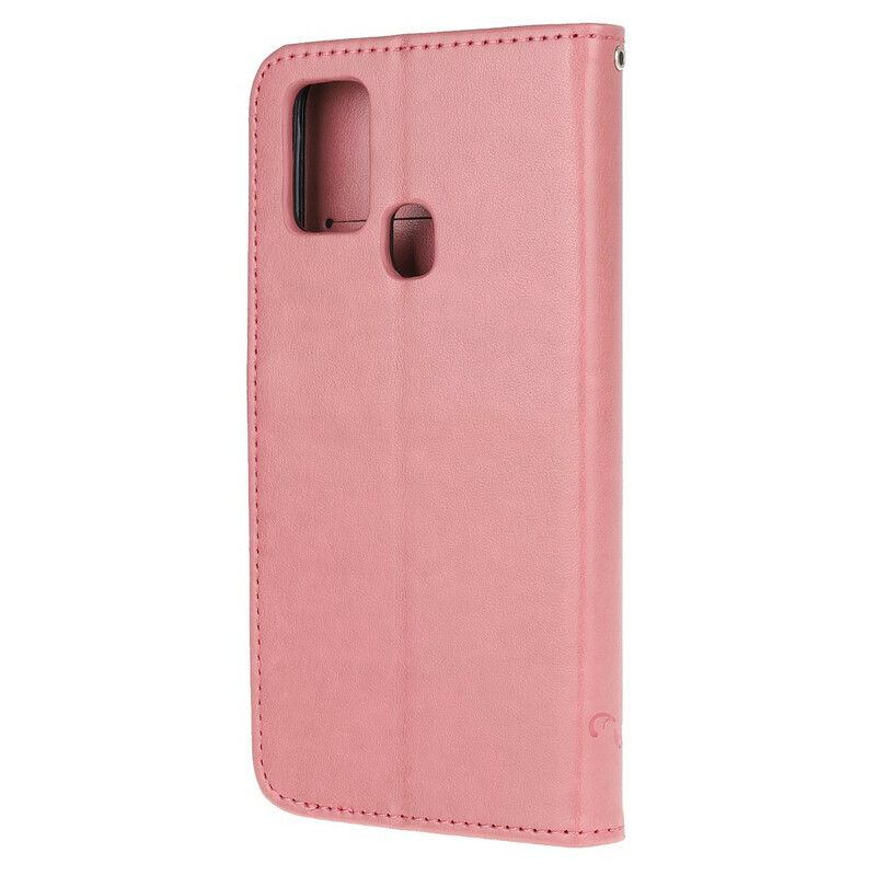 Folio Deksel Til Samsung Galaxy M21 Med Kjede Thong Sommerfugler Og Blomster