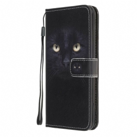Lærdeksel Til Samsung Galaxy M21 Med Kjede Thong Black Cat Eyes