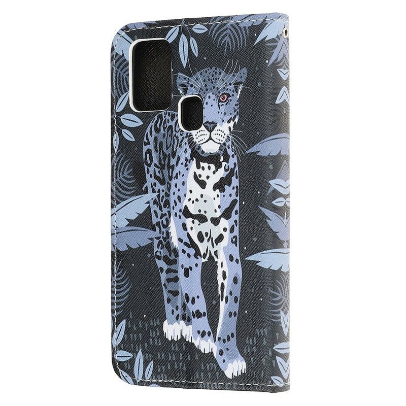 Lærdeksel Til Samsung Galaxy M21 Med Kjede Thong Leopard