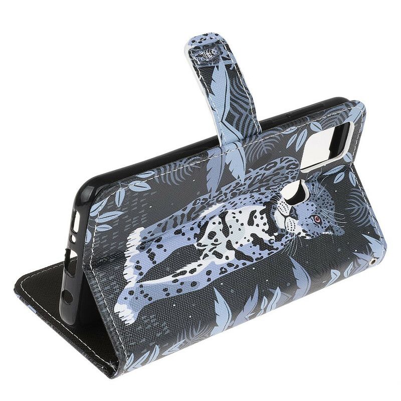 Lærdeksel Til Samsung Galaxy M21 Med Kjede Thong Leopard