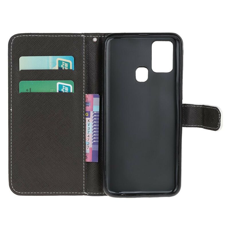 Lærdeksel Til Samsung Galaxy M21 Med Kjede Thong Leopard