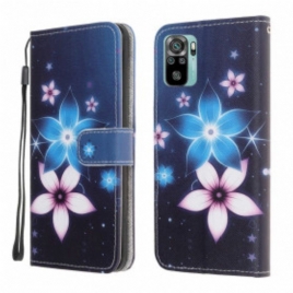 Folio Deksel Til Poco M5s Med Kjede Lunar Strap Blomster