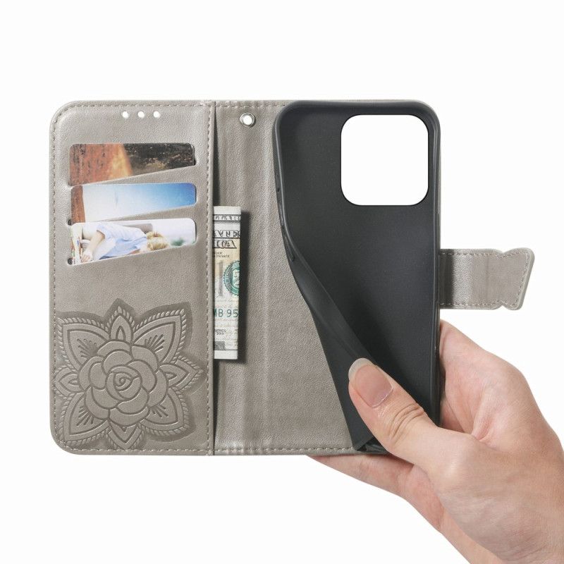 Folio Deksel Xiaomi 17 3d-sommerfugl Og Strass