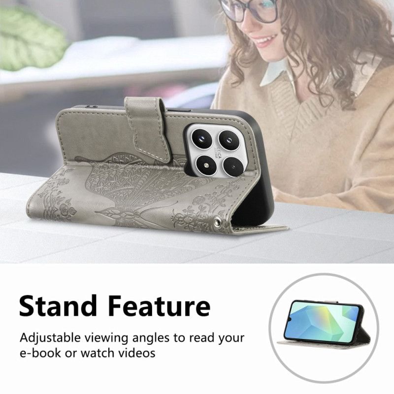 Folio Deksel Xiaomi 17 3d-sommerfugl Og Strass