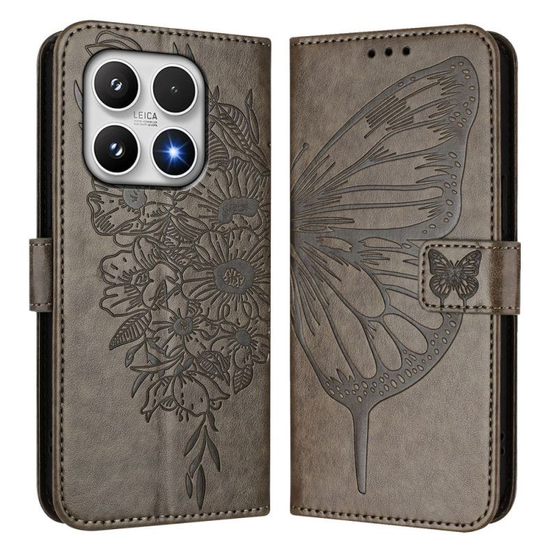 Folio Deksel Xiaomi 17 Sommerfugldesign Med Stropp