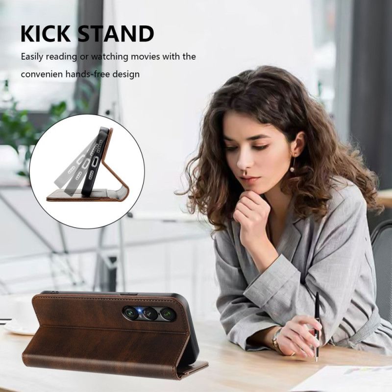 Folio Deksel Lær Sony Xperia 1 Vii Mobildeksel Rfid-beskyttelse Med Retrodesign