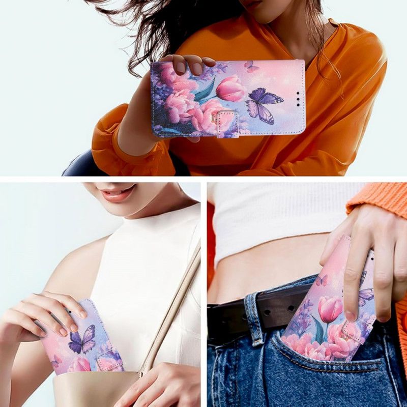 Folio Deksel Sony Xperia 1 Vii Blomster- Og Sommerfuglmønster