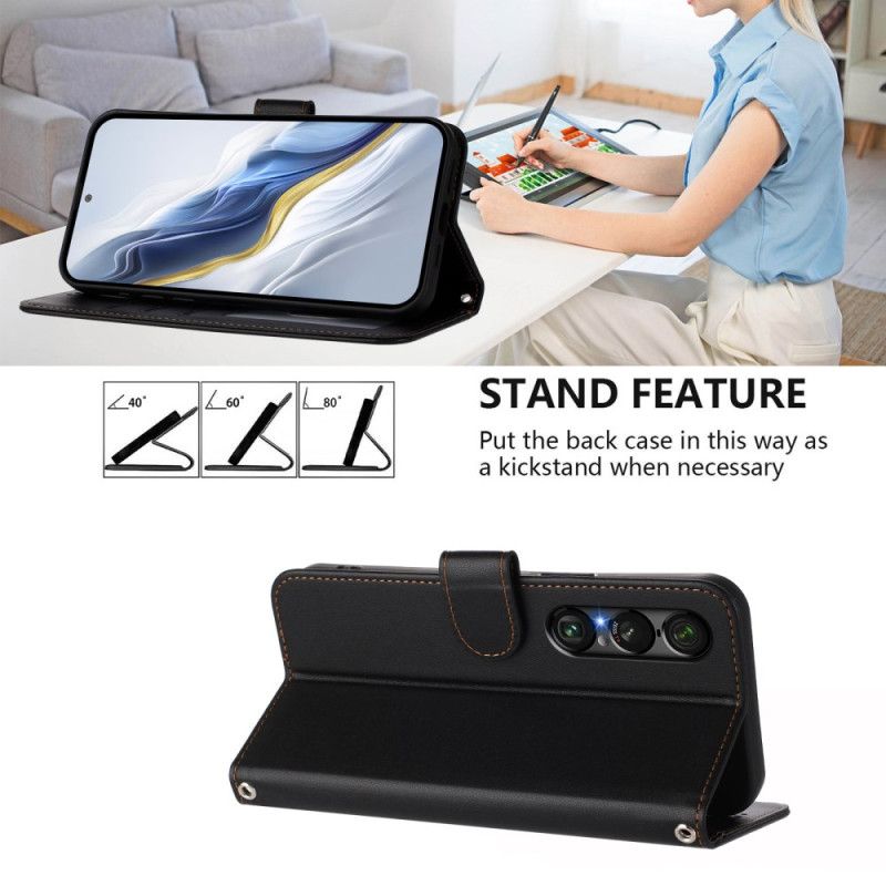 Folio Deksel Sony Xperia 1 Vii Læreffekt Med Snor Beskyttelse Deksel