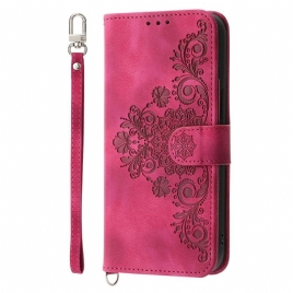 Folio Deksel Sony Xperia 1 Vii Semsket Skinn Med Blondeeffekt