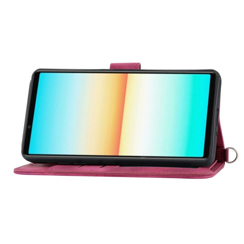 Folio Deksel Sony Xperia 1 Vii Semsket Skinn Med Blondeeffekt