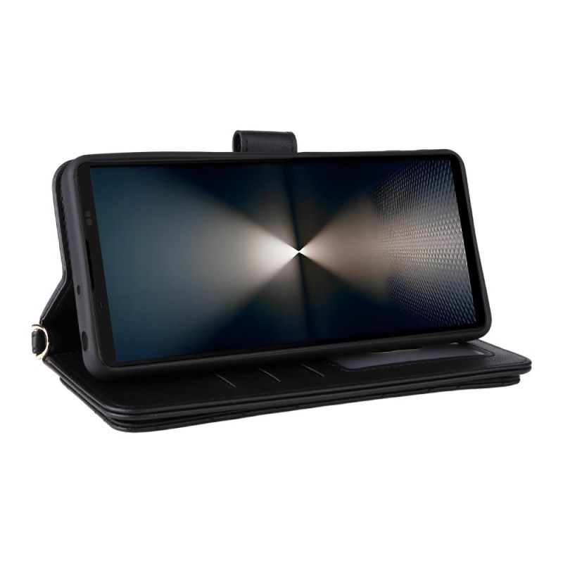 Folio Deksel Sony Xperia 1 Vii Vattert Med Stropp Og Skulderstropp Beskyttelse Deksel