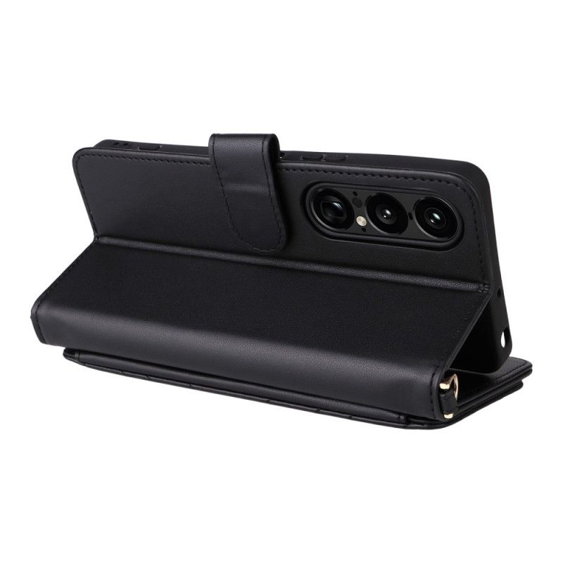 Folio Deksel Sony Xperia 1 Vii Vattert Med Stropp Og Skulderstropp Beskyttelse Deksel