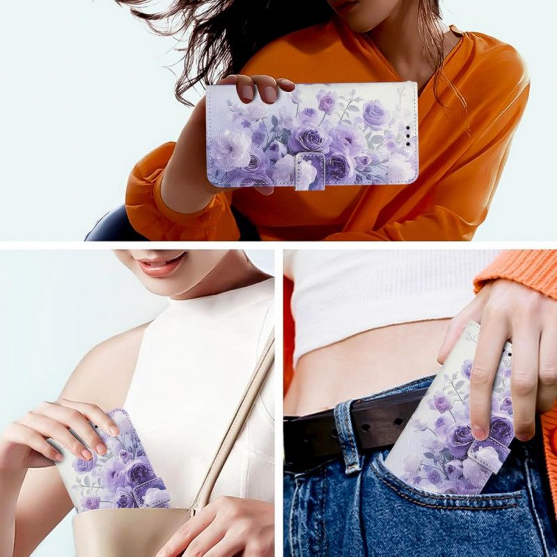 Lærdeksel Folio Deksel Sony Xperia 1 Vii Mobildeksel Lilla Roser