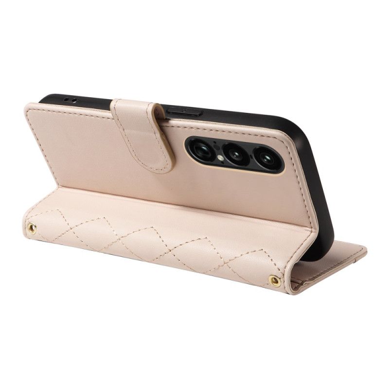 Lærdeksel Folio Deksel Sony Xperia 1 Vii Vattert Med Stropp Og Skulderstropp