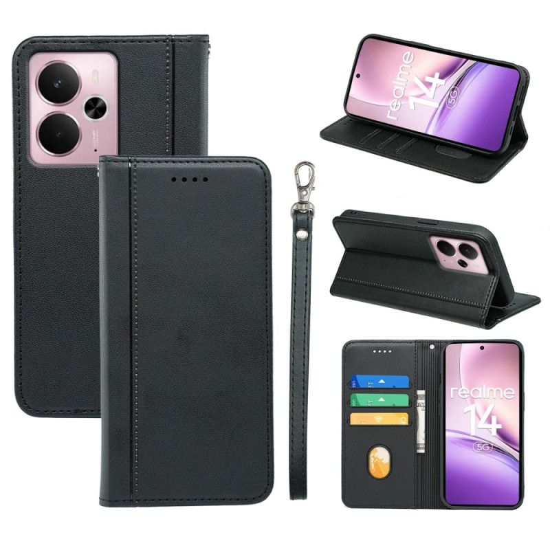 Folio Deksel Lær Realme 14 5g Mobildeksel Avtakbar Stropp