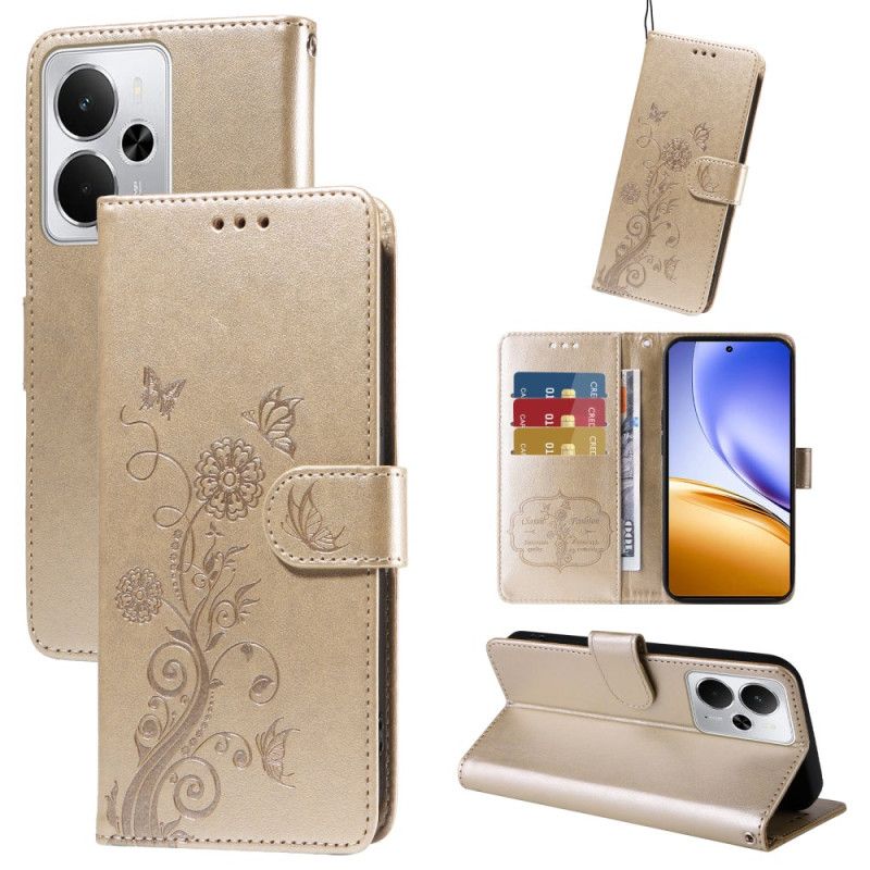 Folio Deksel Realme 14 5g Blomster Og Sommerfugler Beskyttelse Deksel