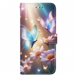 Folio Deksel Realme 14 5g Blomstersommerfugler Beskyttelse Deksel