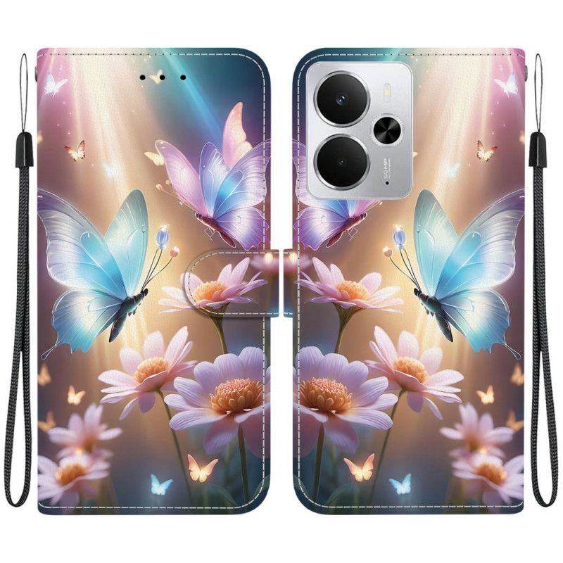 Folio Deksel Realme 14 5g Blomstersommerfugler Beskyttelse Deksel