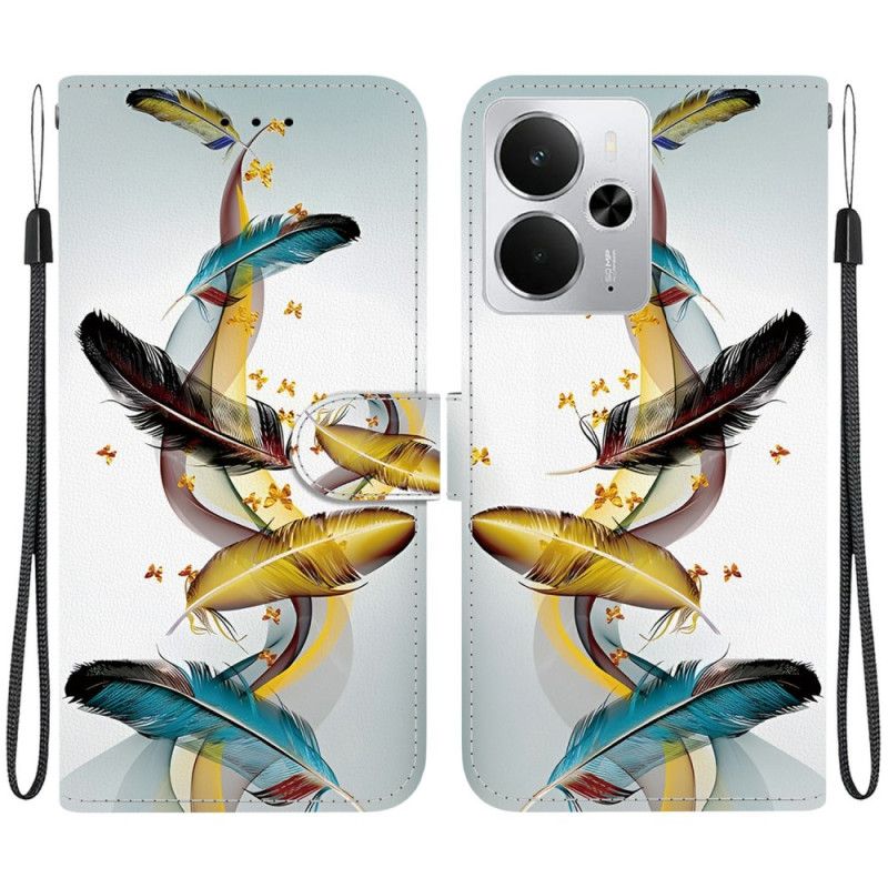 Folio Deksel Realme 14 5g Fjær Og Sommerfugler