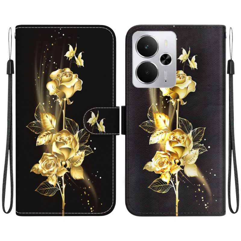 Folio Deksel Realme 14 5g Gull Og Rosa Sommerfugler Beskyttelse Deksel