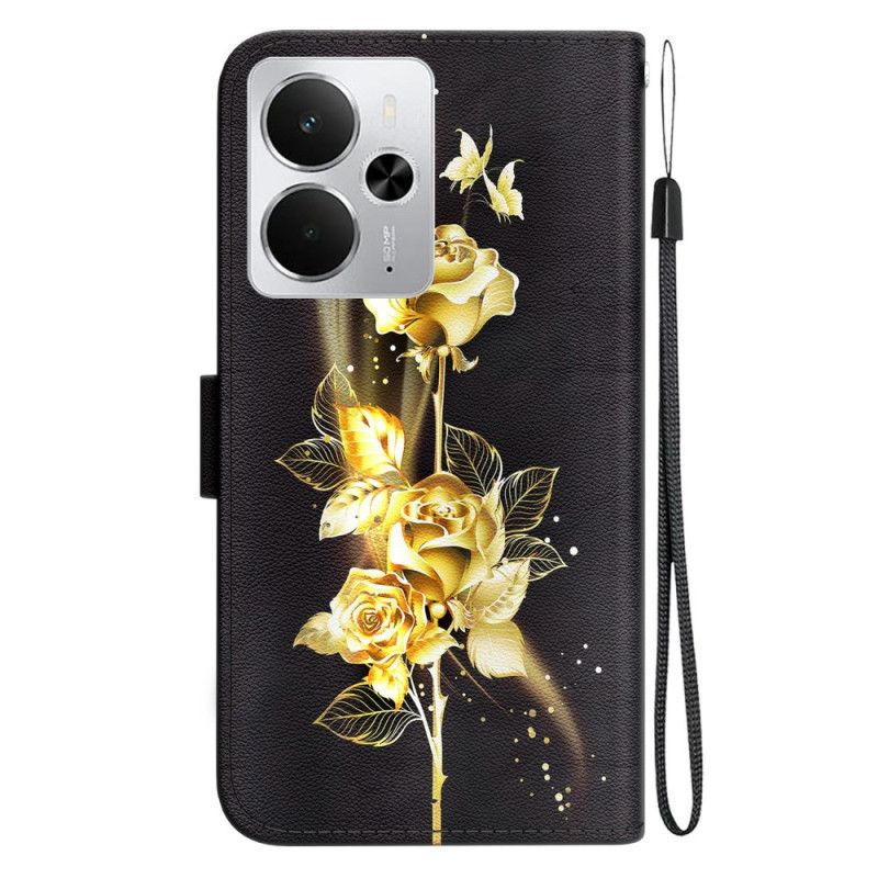 Folio Deksel Realme 14 5g Gull Og Rosa Sommerfugler Beskyttelse Deksel