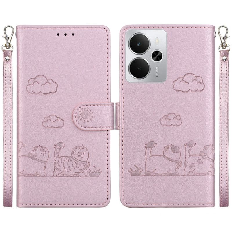 Folio Deksel Realme 14 5g Rfid-rem Med Kattemotiv Beskyttelse Deksel