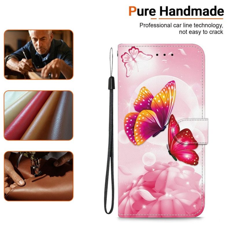 Folio Deksel Realme 14 5g Rosa Sommerfugler