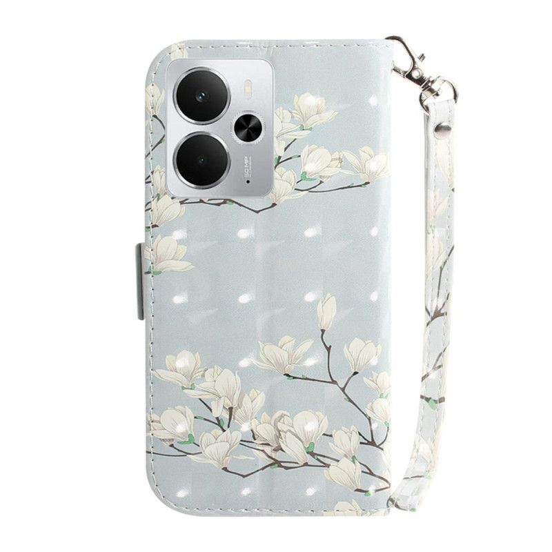 Folio Deksel Til Realme 14 5g Magnoliaer Med Snor