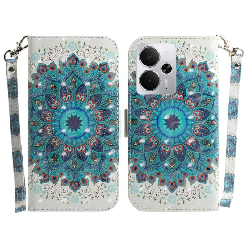 Lærdeksel Folio Deksel Realme 14 5g Grønn Mandala Med Snor