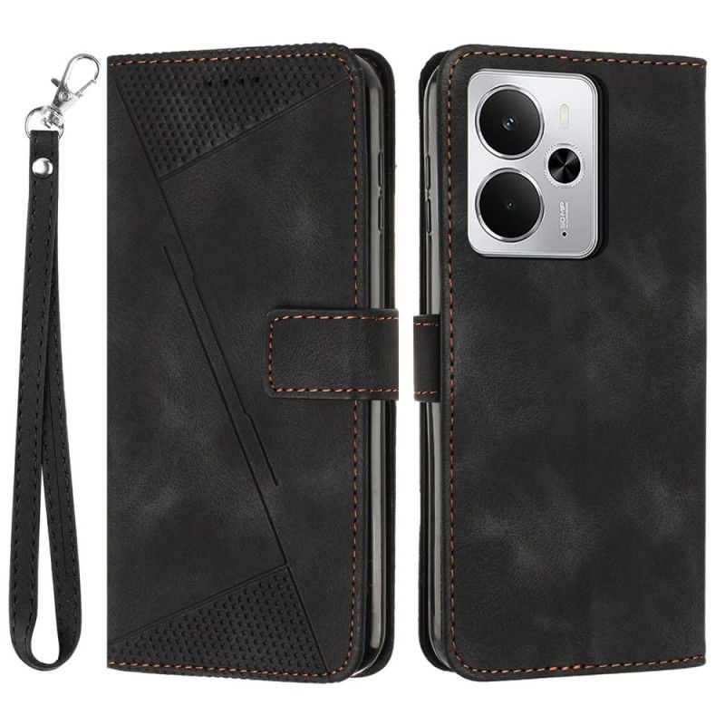 Lærdeksel Folio Deksel Realme 14 5g Mobildeksel Linjer Og Stropp