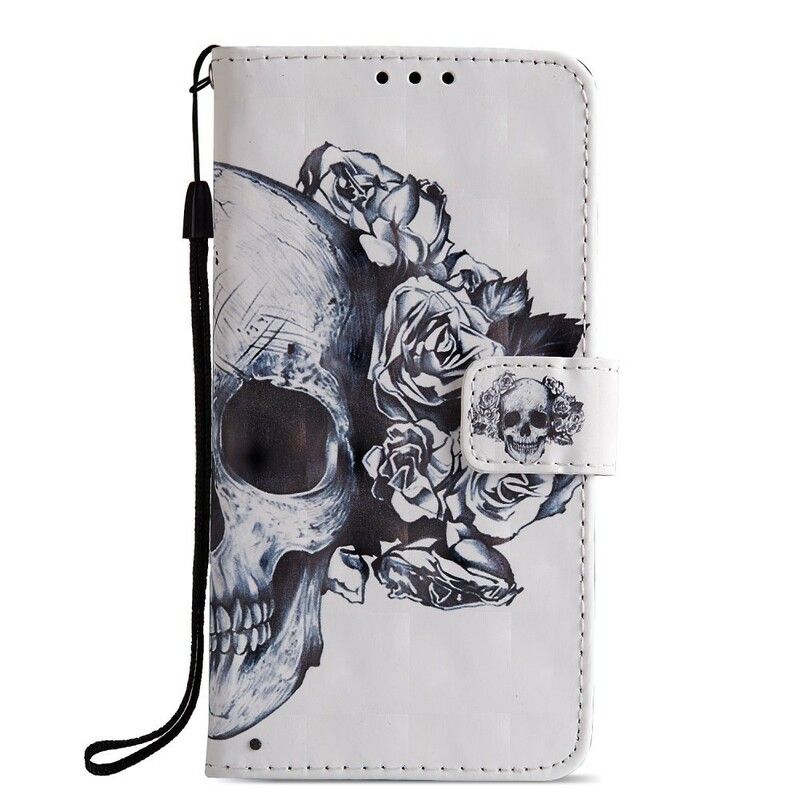 Folio Deksel Til Huawei P20 3d Blomsterhodeskalle