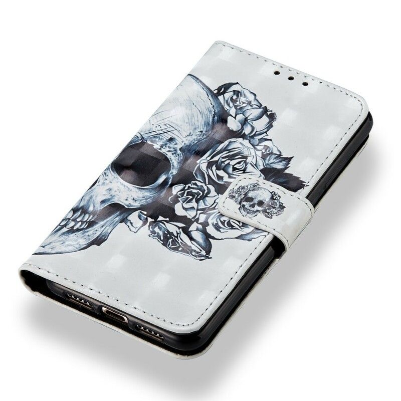Folio Deksel Til Huawei P20 3d Blomsterhodeskalle