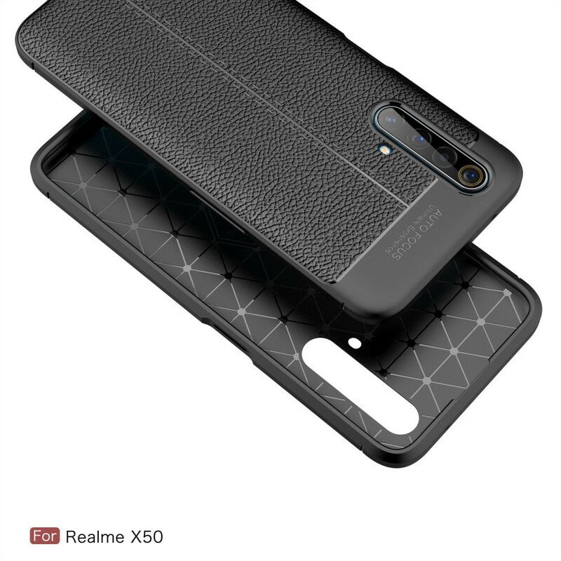 Mobildeksel Til Realme X50 Dobbellinje Litchi-skinneffekt