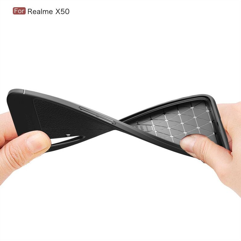 Mobildeksel Til Realme X50 Dobbellinje Litchi-skinneffekt