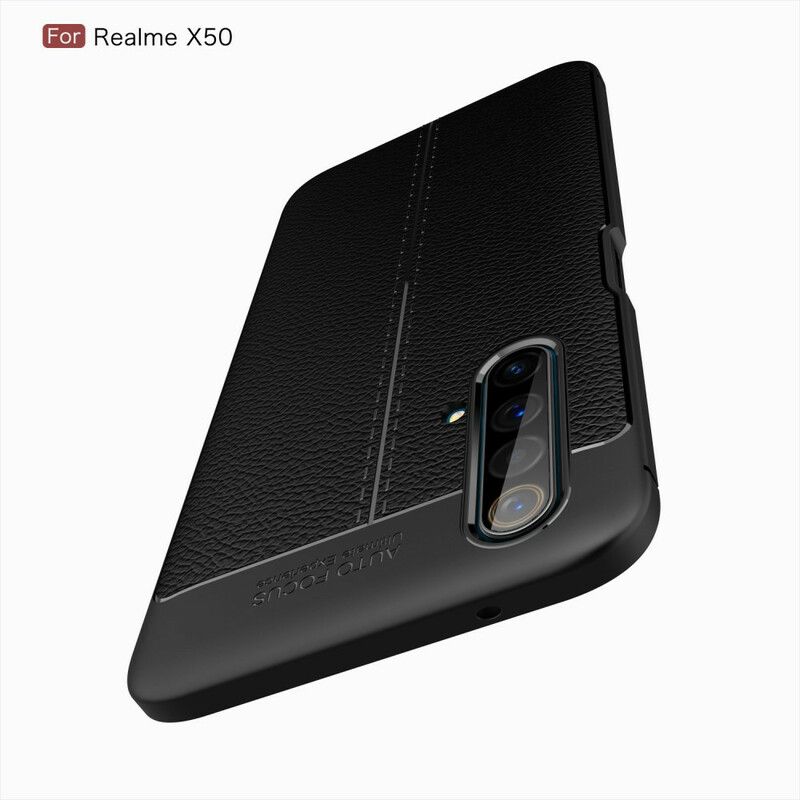 Mobildeksel Til Realme X50 Dobbellinje Litchi-skinneffekt