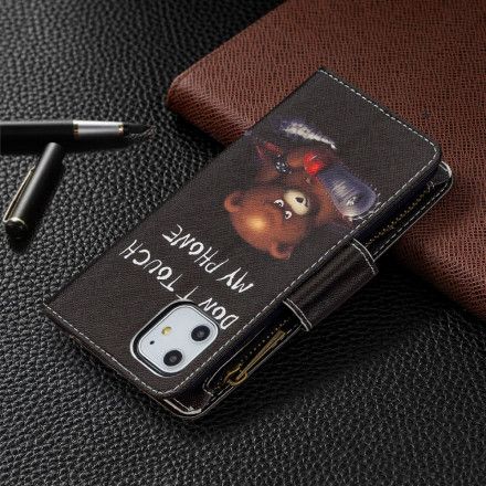 Lærdeksel Til iPhone 11 Bear Glidelåslomme