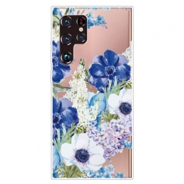 Deksel Til Samsung Galaxy S22 Ultra 5G Akvarell Blå Blomster