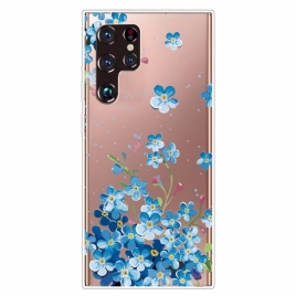 Deksel Til Samsung Galaxy S22 Ultra 5G Blå Blomster